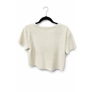 Lou & Grey Gingham Jacquard Cropped Tee Small Textured Boxy Preppy Quiet Luxury